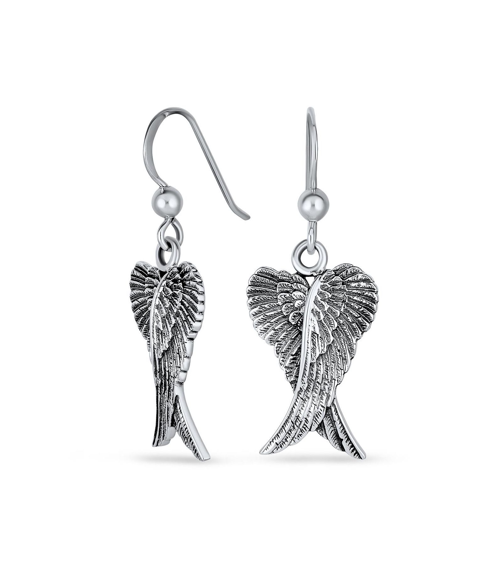 Серьги-подвески Bling Jewelry с сердцем, ангелом-хранителем и крыльями, оксидированное стерлинговое серебро