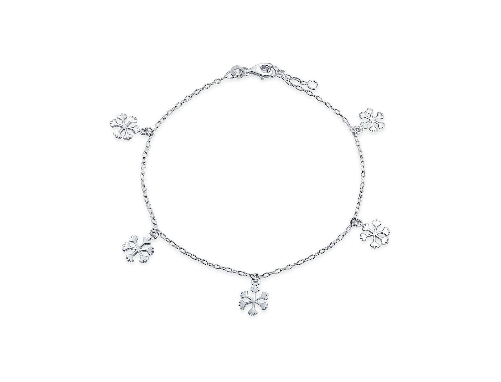 Bling Jewelry Christmas Dangling Snowflakes Anklet Charm Ankle Bracelet Sterling Silver