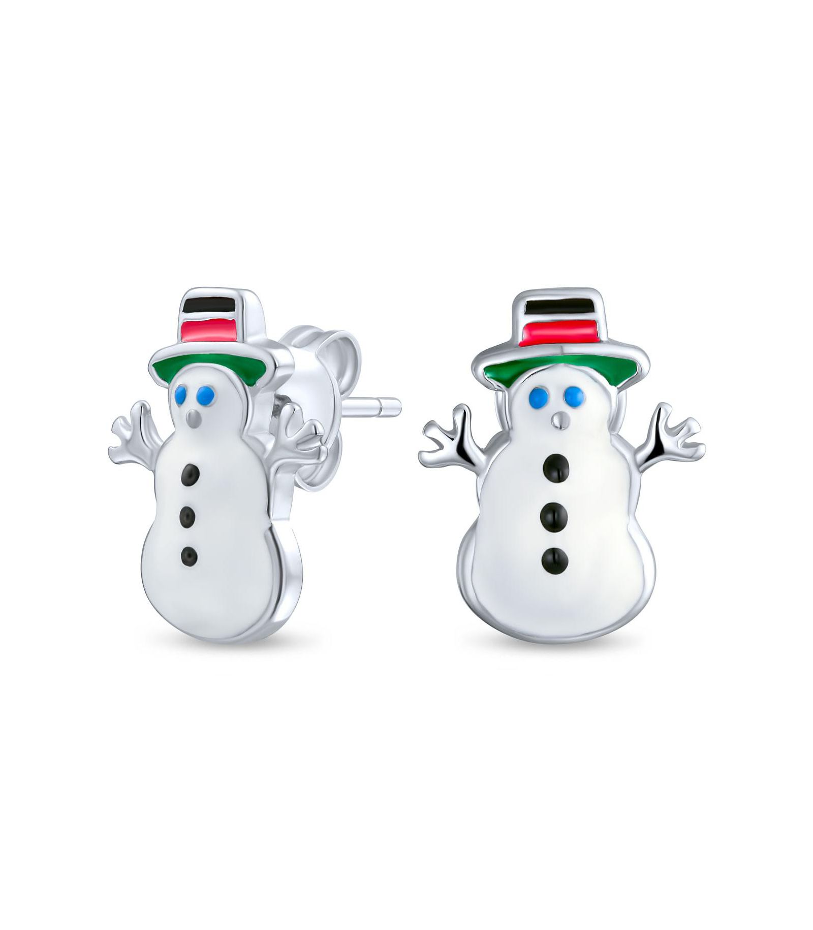 Bling Jewelry Small Multi Color Enamel Holiday Snowman Stud Earrings .925 Sterling Silver