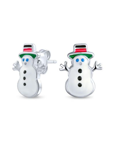 Bling Jewelry Small Multi Color Enamel Holiday Snowman Stud Earrings .925 Sterling Silver