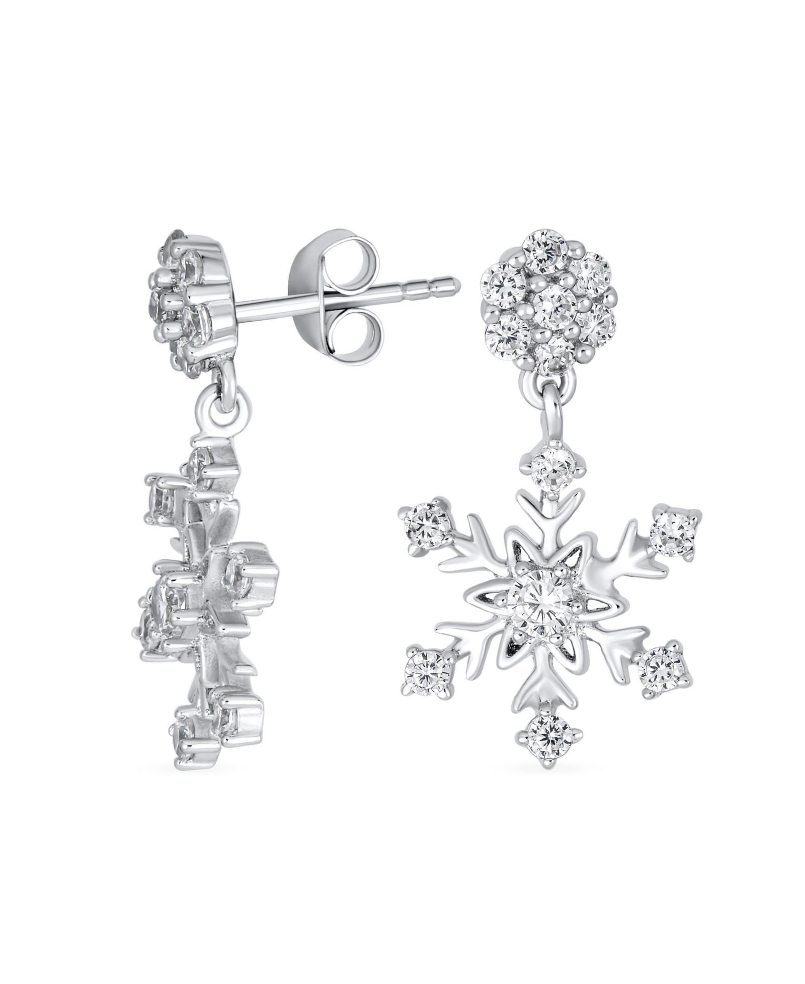 Bling Jewelry Elegant Christmas Holiday CZ Snowflake Drop Earrings .925 Sterling Silver