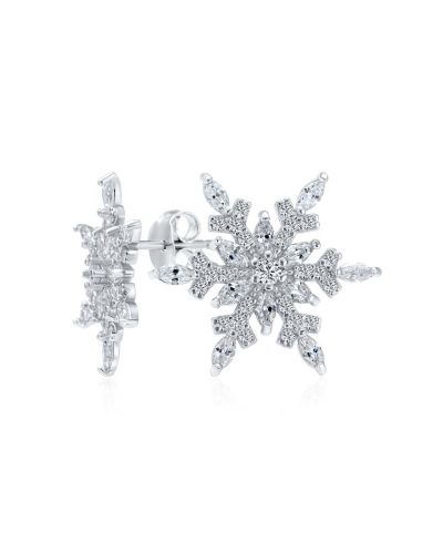 Bling Jewelry Holiday Festive Snowflake CZ Encrusted Stud Earrings .925 Sterling Silver