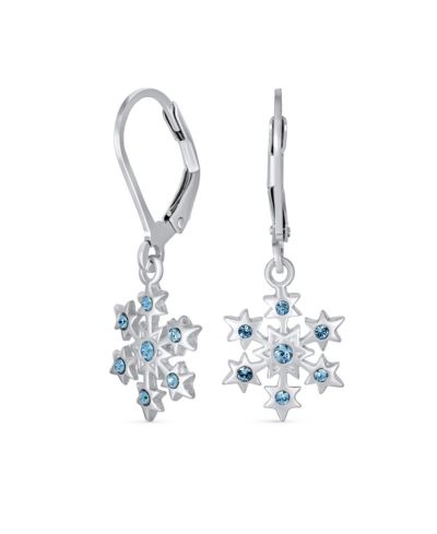 Bling Jewelry Серьги-подвески со снежинками и звездами, серебро 925, голубой топаз