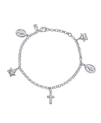 Bling Jewelry Religious Virgin Mary Cross Angel Dangling Charm Bracelet Sterling Silver