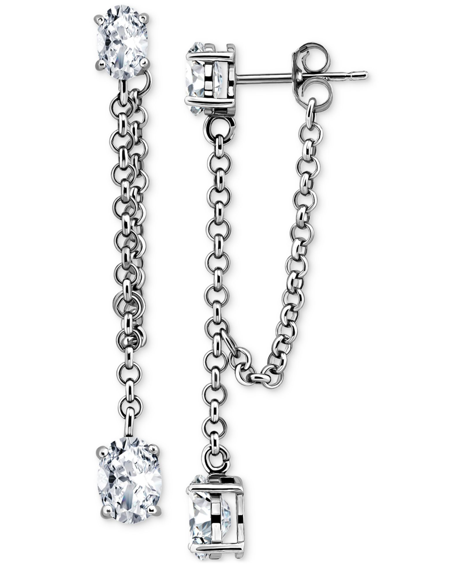 Серьги Bling Jewelry Cubic Zirconia Chain Oval Drop из серебра
