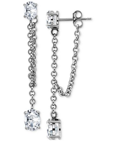 Серьги Bling Jewelry Cubic Zirconia Chain Oval Drop из серебра