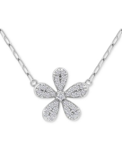 Giani Bernini Cubic Zirconia Pavé Flower Pendant Necklace in Sterling Silver, 16" + 2" extender, Created for Macy's