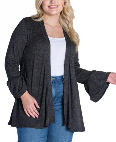 24seven Comfort Apparel Plus Size Bell Sleeve Open Cardigan Sweater