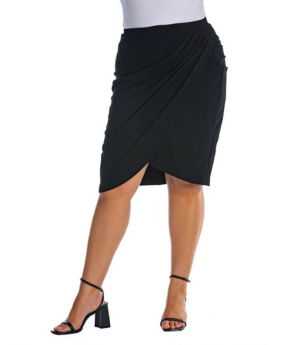 24seven Comfort Apparel Plus Size Elastic Waist Knee Length Skirt