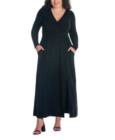 Платье макси с V-образным вырезом и длинными рукавами 24seven Comfort Apparel Plus Size