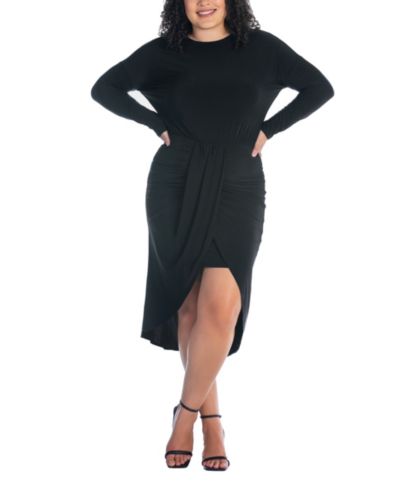 24seven Comfort Apparel Plus Size Long Sleeve High Low Dress