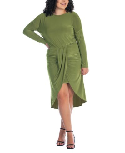 24seven Comfort Apparel Plus Size Long Sleeve High Low Dress