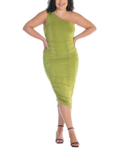 24seven Comfort Apparel Plus Size One Shoulder Ruched Bodycon Dress