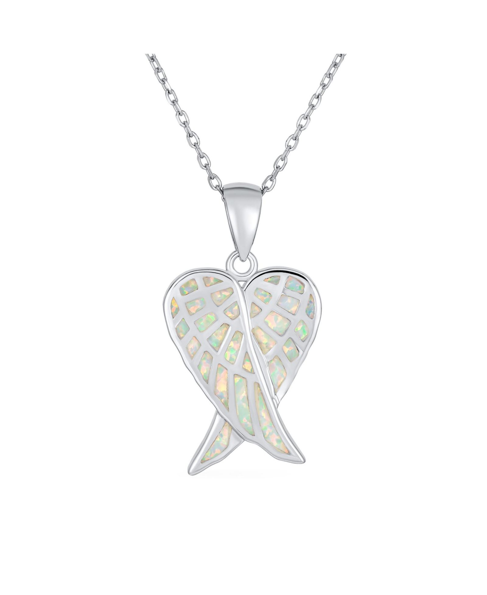 Подвеска Bling Jewelry Love с белым синтетическим опалом и крыльями ангела из стерлингового серебра