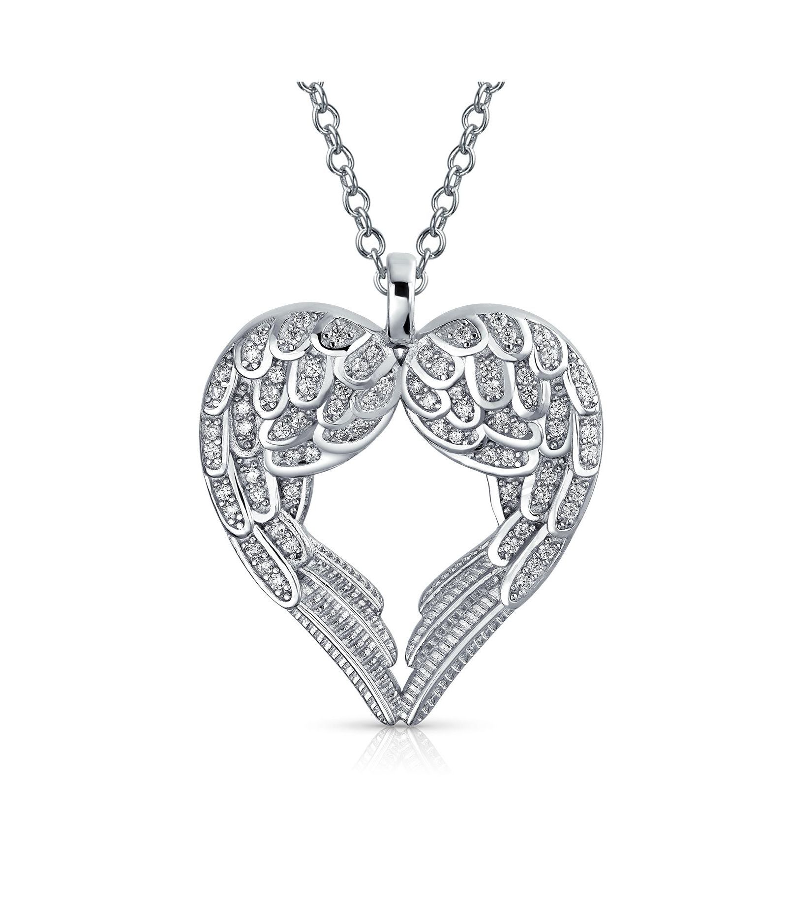 Подвеска ожерелье Bling Jewelry Pave Cubic Zirconia CZ Heart Kissing Angel Wing Sterling Silver