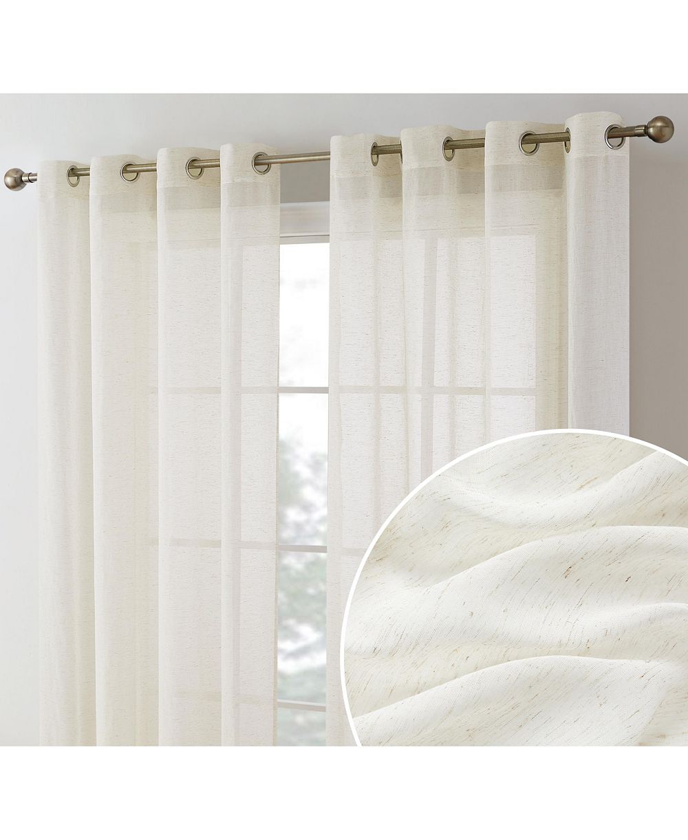 HLC.ME Sierra Burlap Flax Linen Semi Sheer Privacy Light Filtering Transparent Window Grommet Thick Curtains Panels, Set of 2