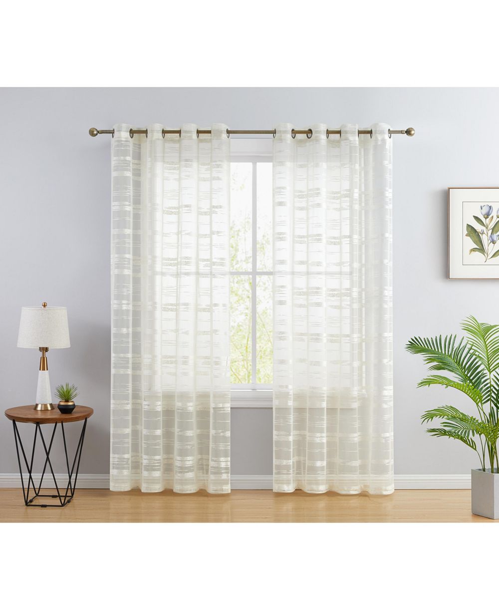 HLC.me Set of 2 Broadway Stripe Decorative Semi Sheer Light Filtering Grommet Window Treatment Curtain Panels