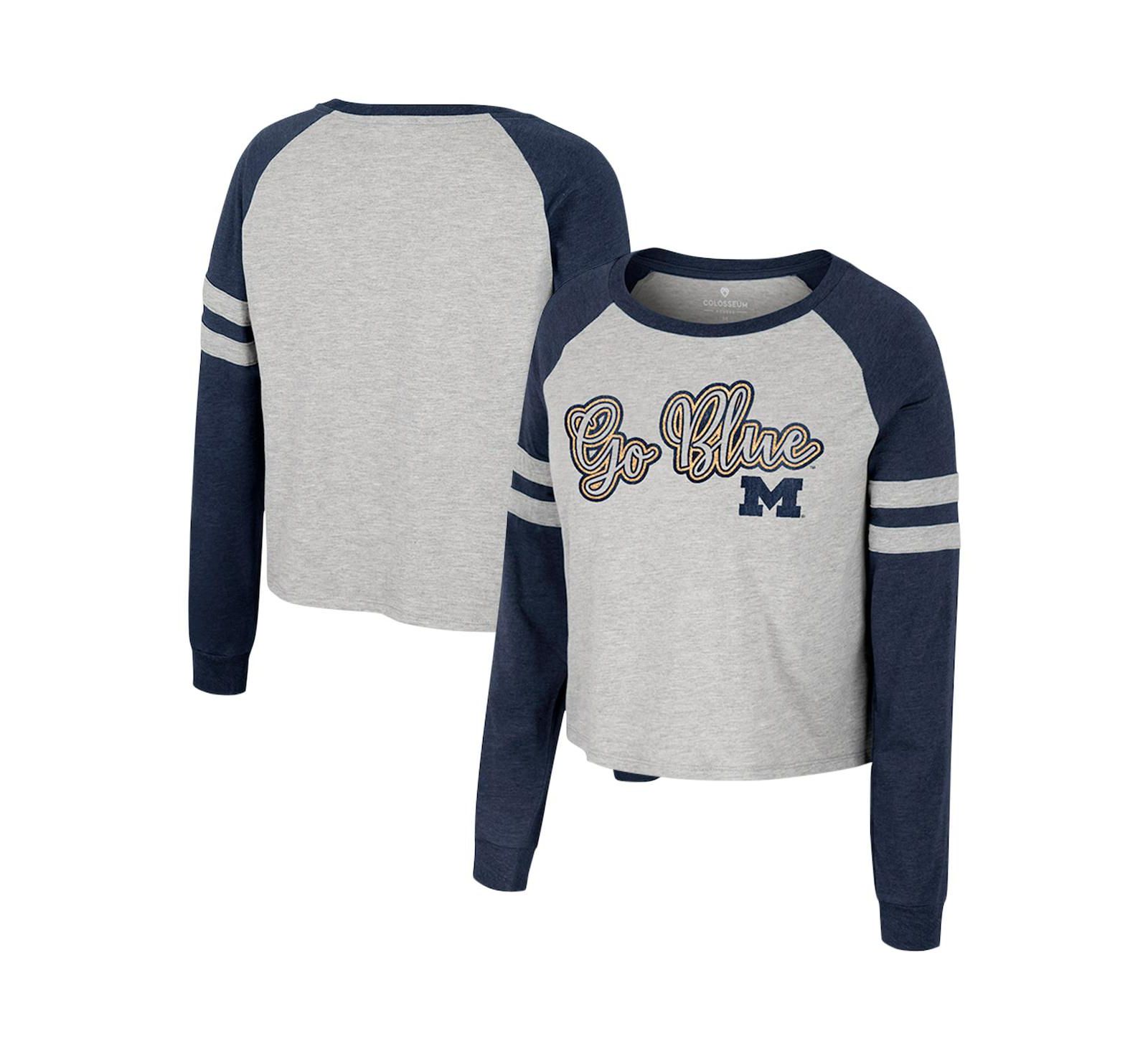 Colosseum женская укороченная футболка с длинным рукавом Michigan Wolverines Heather Gray