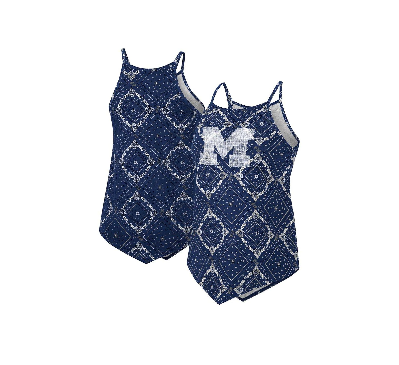 Женские спортивные топы Colosseum x Wrangler Navy Distressed Michigan Wolverines Bandana Tank Top