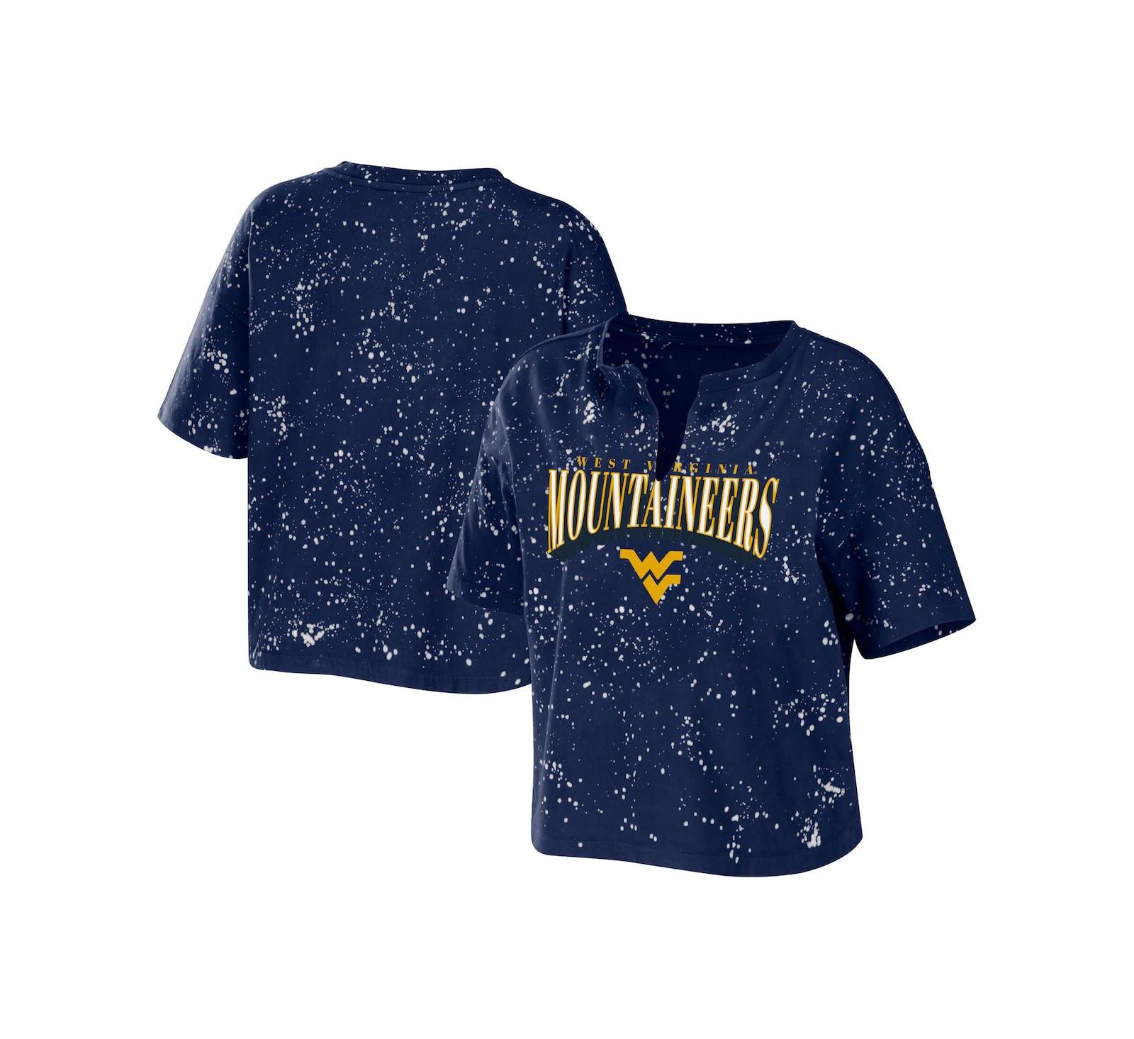 Женская укороченная футболка WEAR by Erin Andrews Navy West Virginia Mountaineers Bleach Wash Splatter