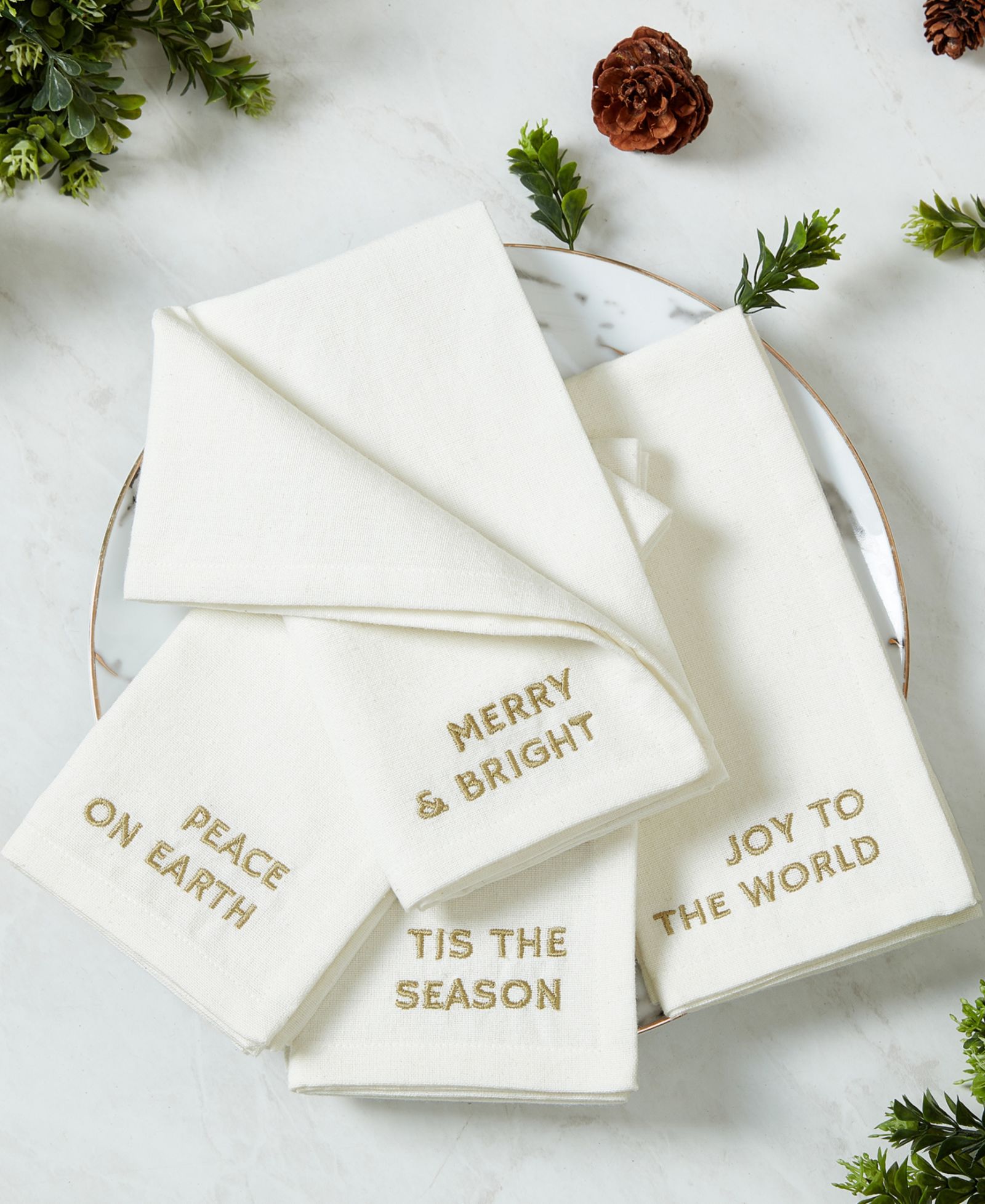 Elrene Joyful Sentiment Embroidered Napkins, Set of 4, 17" x 17"