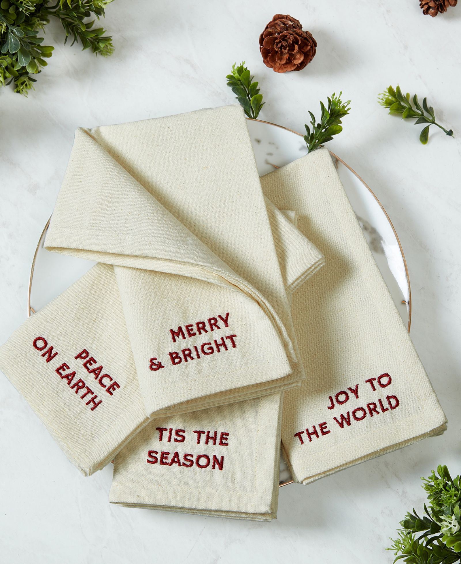 Вышитые салфетки Elrene Joyful Sentiment, набор из 4 шт., 17" x 17"