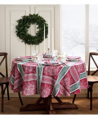 Elrene Poinsettia Plaid Jacquard Plaid Tablecloth, 60" x 84" Oval