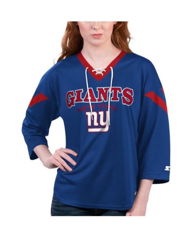 Starter Женская футболка с рукавом 3/4 и шнуровкой, Royal New York Giants