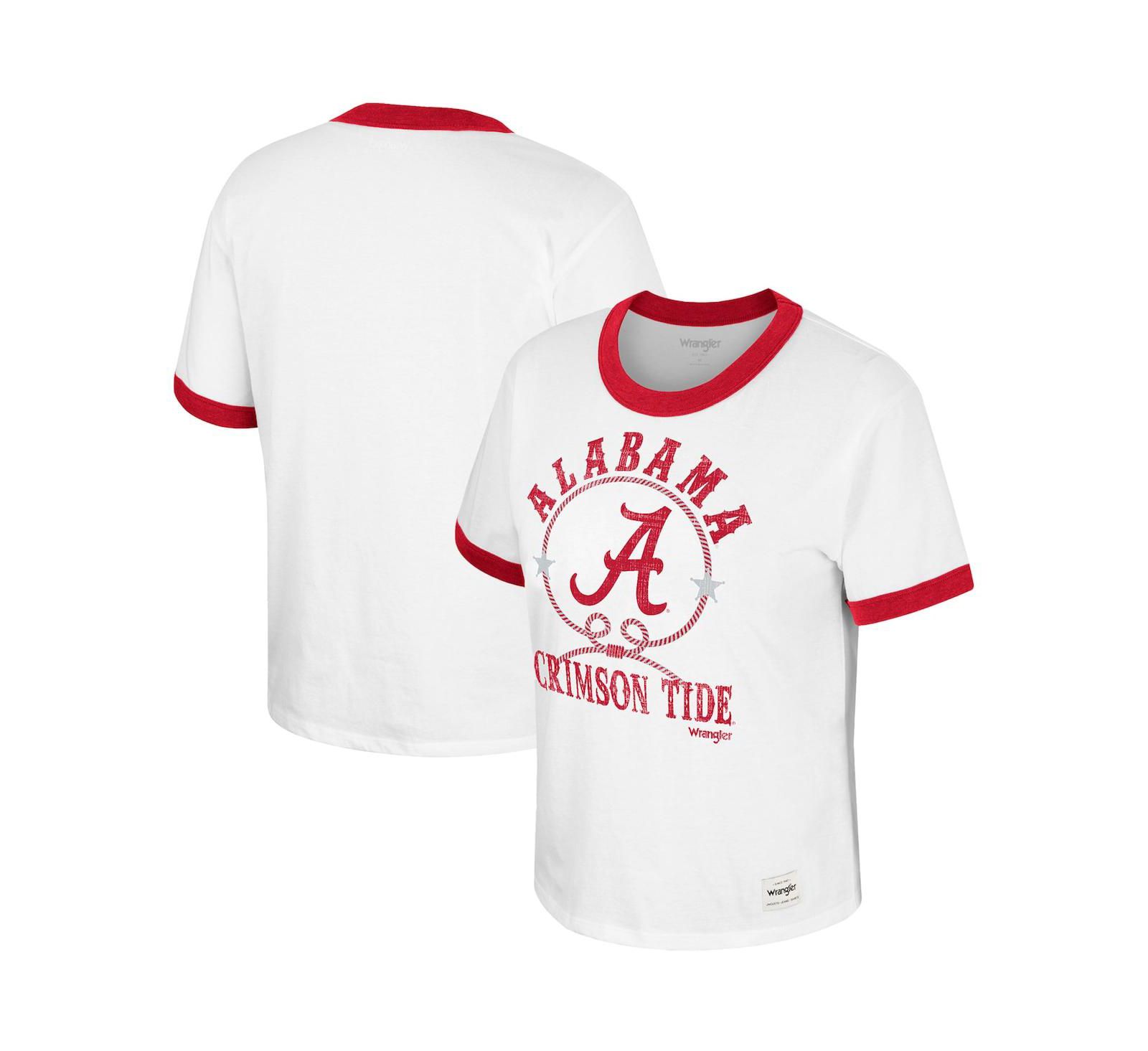 Женская футболка Colosseum x Wrangler White Distressed Alabama Crimson Tide Freehand Ringer