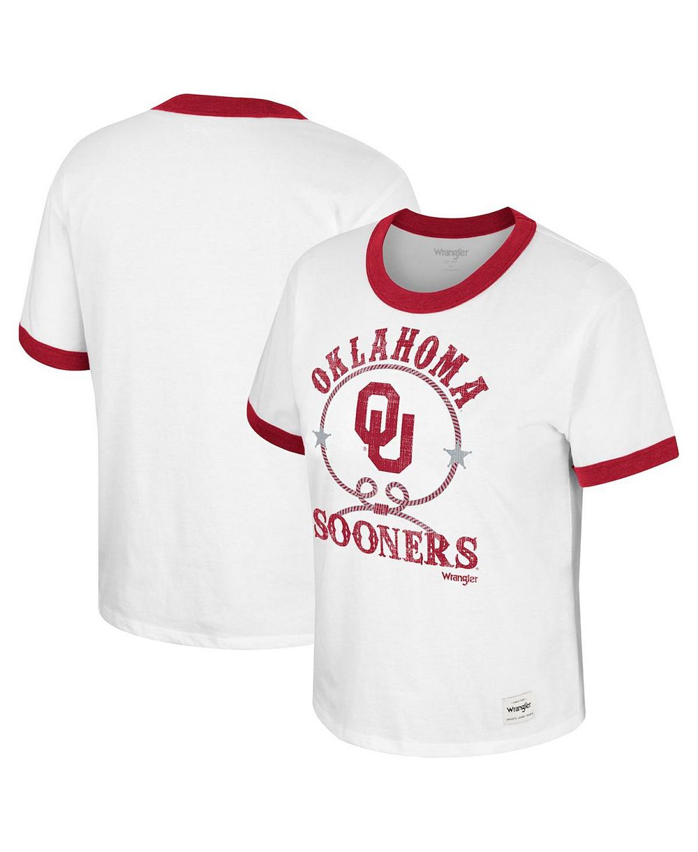 Женская футболка-рингер Colosseum x Wrangler White Distressed Oklahoma Sooners Freehand