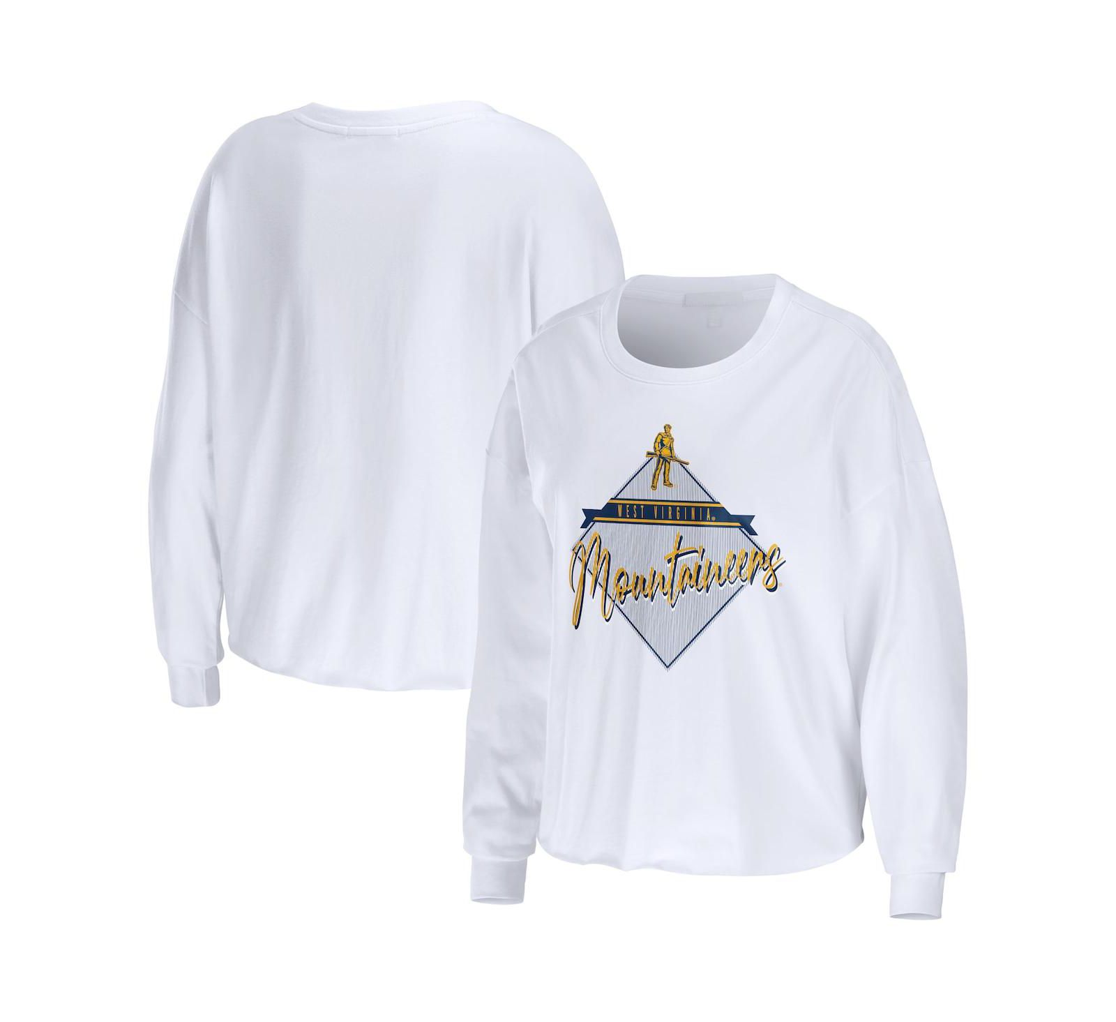 Женская укороченная футболка WEAR by Erin Andrews White West Virginia Mountaineers Diamond Long Sleeve Cropped