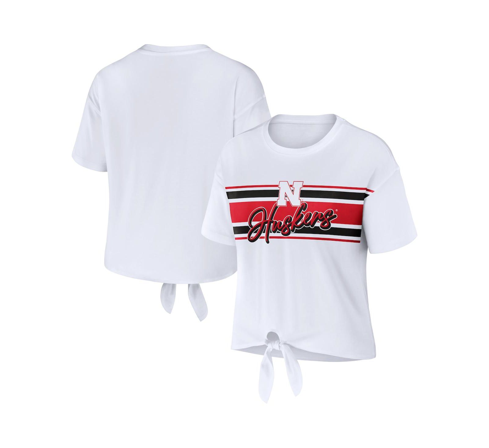 Женская укороченная футболка WEAR by Erin Andrews White Nebraska Huskers Striped Front Knot
