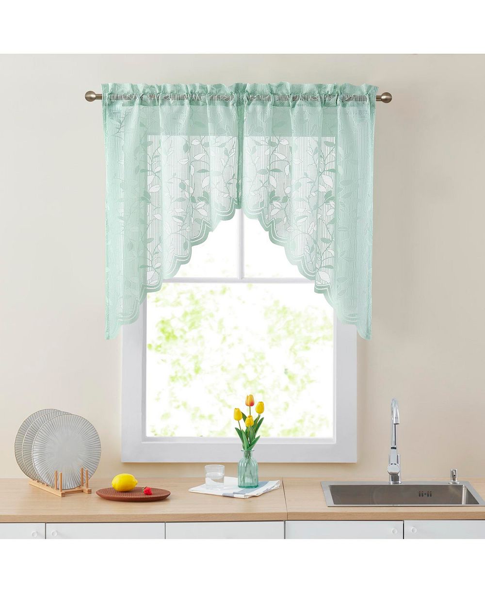 HLC.ME Joyce Semi Sheer Kitchen Swag Curtain Panels - Rod Pocket for Small Windows, Kitchen & Bathroom - 30 W x 36 L (Pair)