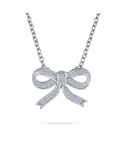 Подвеска Bling Jewelry в виде ленты-банта с камнями CZ и прозрачным фианитом