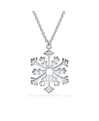 Bling Jewelry Classic Christmas Party Snowflake Pendant Necklace .925 Sterling Silver