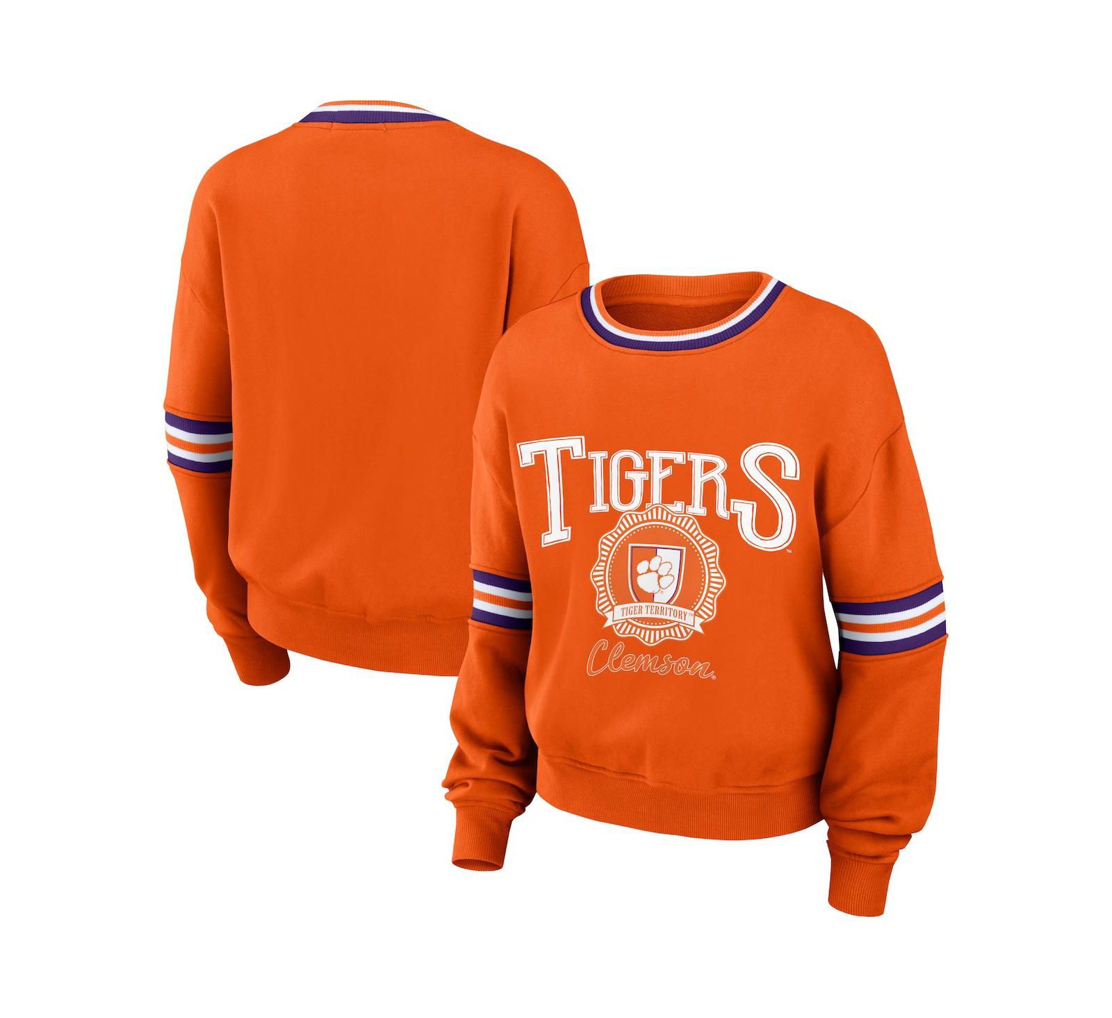 Женская толстовка WEAR by Erin Andrews Orange Distressed Clemson Tigers Vintage-Like Pullover Sweatshirt