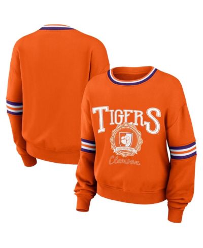 Женская толстовка WEAR by Erin Andrews Orange Distressed Clemson Tigers Vintage-Like Pullover Sweatshirt