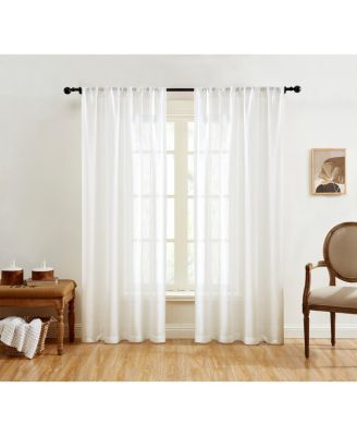 HLC.ME Linda Faux Linen Textured Semi Sheer Privacy Light Filtering Transparent Window Rod Pocket Thick Curtains Drapery Panels, Set of 2