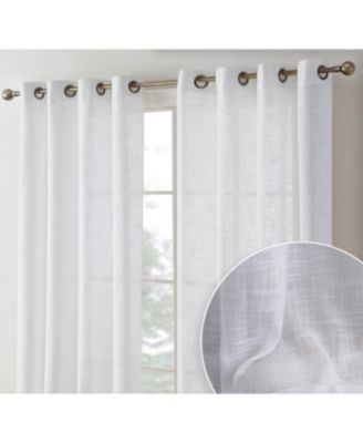 HLC.ME Madison Faux Linen Textured Semi Sheer Privacy Sun Light Filtering Transparent Window Grommet Long Thick Curtains Panels, Set of 2
