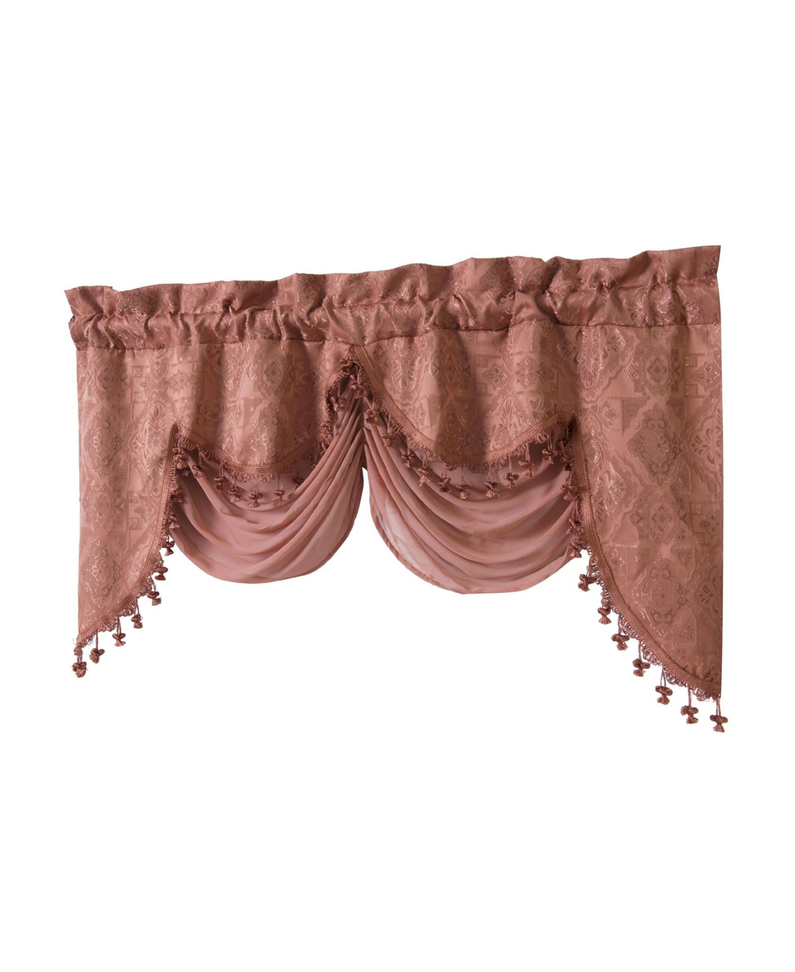 Kate Aurora Georgina Ultra Luxurious Raised Jacquard And Fringed Trimmed Austrian Window Valance - 52"W x 28 "L