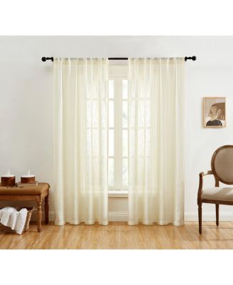 HLC.me Linda Faux Linen Textured Semi Sheer Privacy Light Filtering Transparent Window Rod Pocket Floor Length Thick Curtains Drapery Panels for Office & Living Room, 2 Panels (54 W x 84 L, Ivory)