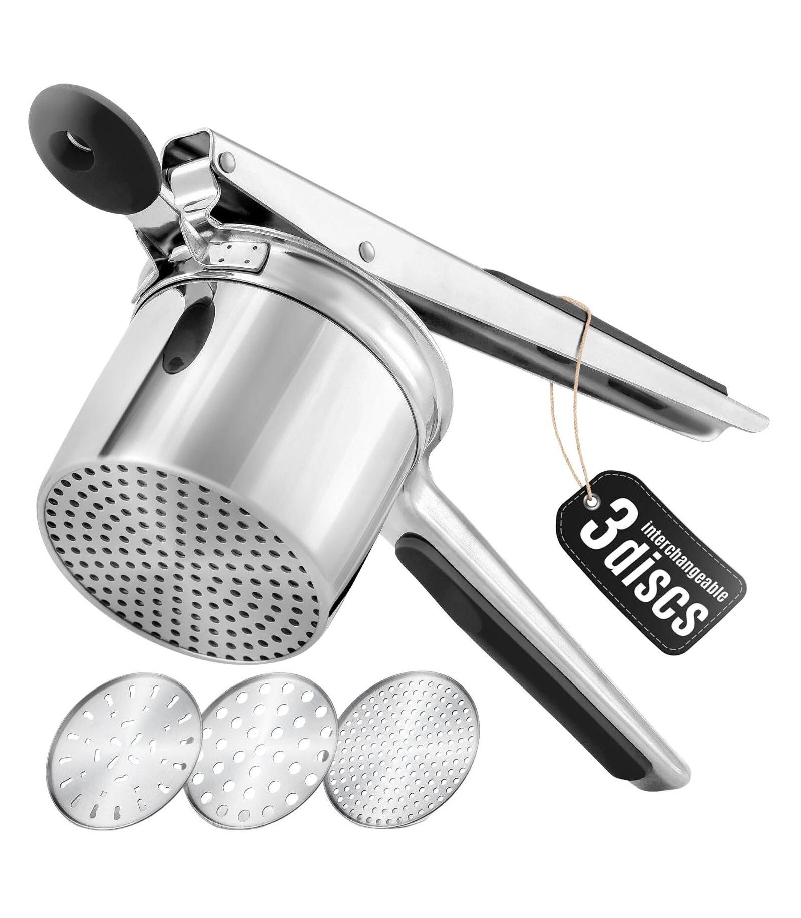 Zulay Kitchen Premium Large 15oz Potato Masher and Ricer Kitchen Tool (3 Discs)