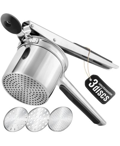 Zulay Kitchen Premium Large 15oz Potato Masher and Ricer Kitchen Tool (3 Discs)