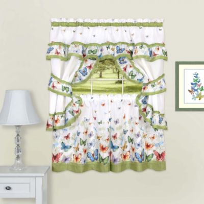 GoodGram Butterflies Prairie Complete 5 Piece Cottage Kitchen Curtain Set