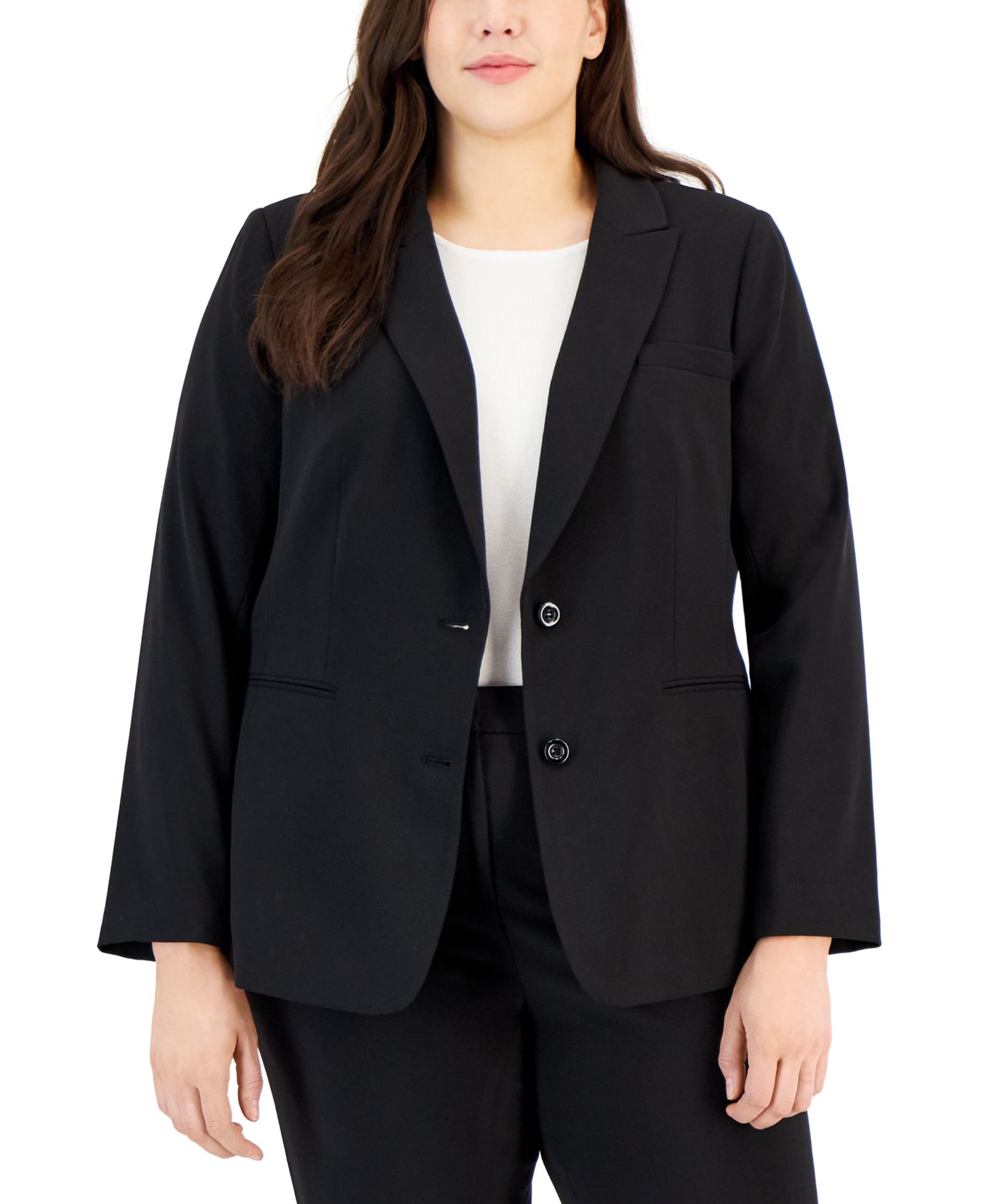 Tahari ASL Plus Size Peak-Lapel Button-Front Blazer