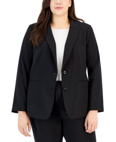 Tahari ASL Plus Size Peak-Lapel Button-Front Blazer
