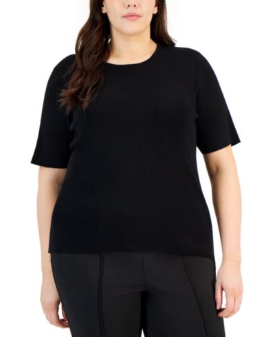 Tahari ASL Plus Size Crewneck Short Sleeve Top