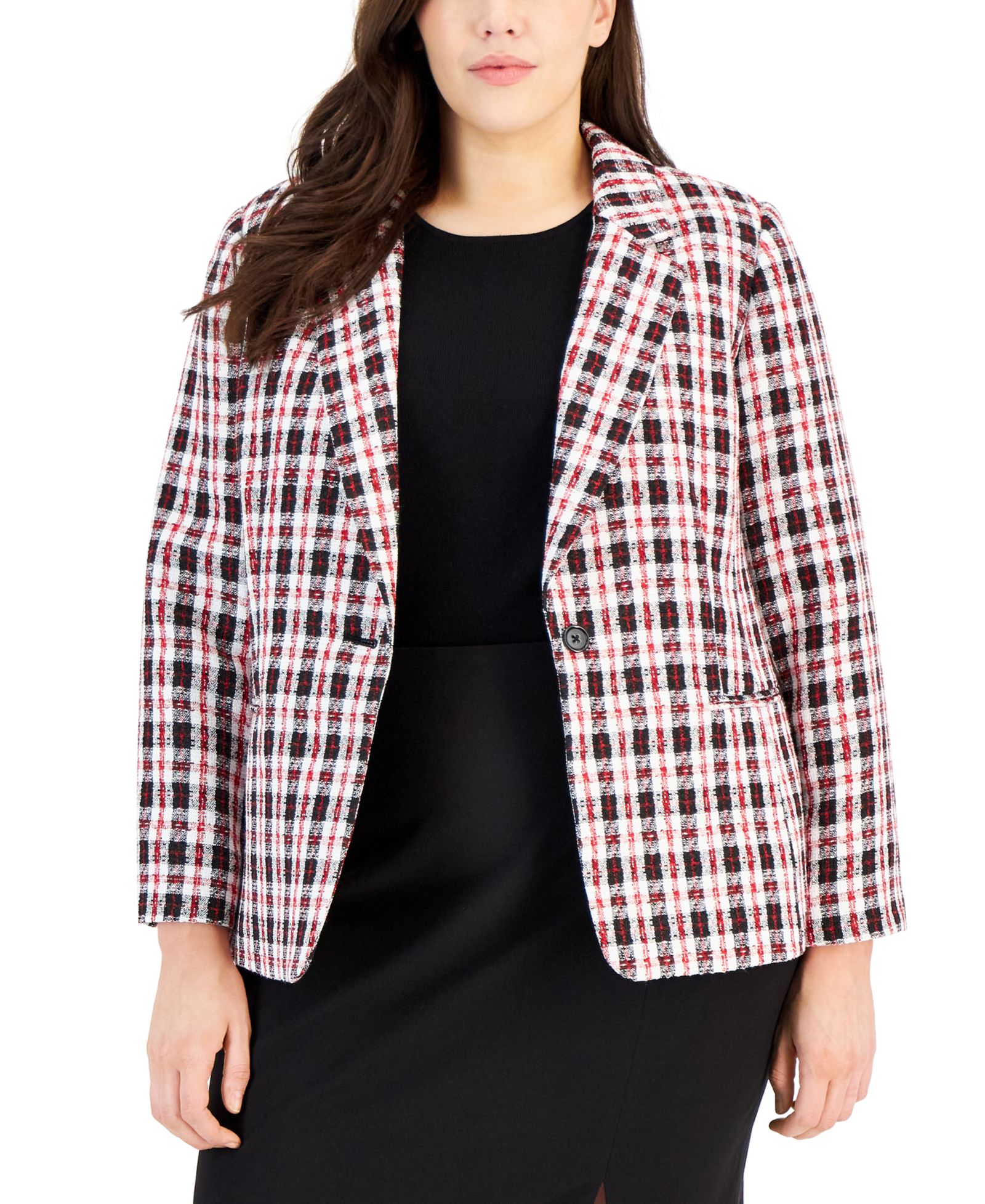 Tahari ASL Plus Size клетчатый блейзер с длинным рукавом