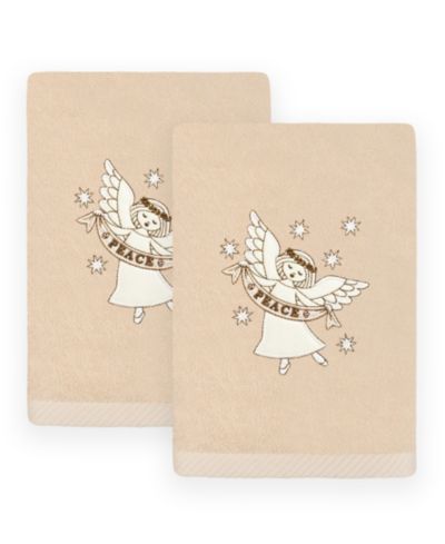 Linum Home Christmas Angel Embroidered Luxury 100% Turkish Cotton Hand Towels, 2 Piece Set