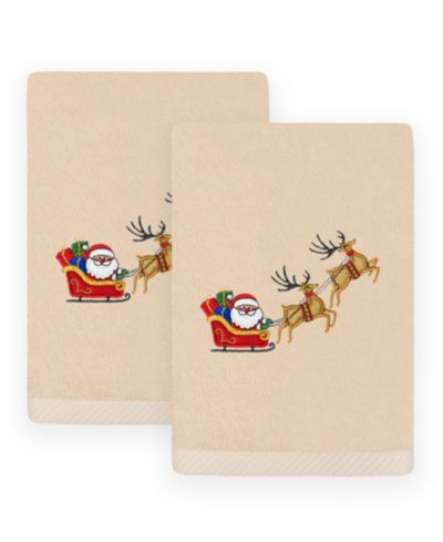 Набор полотенец для рук Linum Home Christmas Santa's Sled Embroidered 100% Turkish Cotton, 2 Piece Set